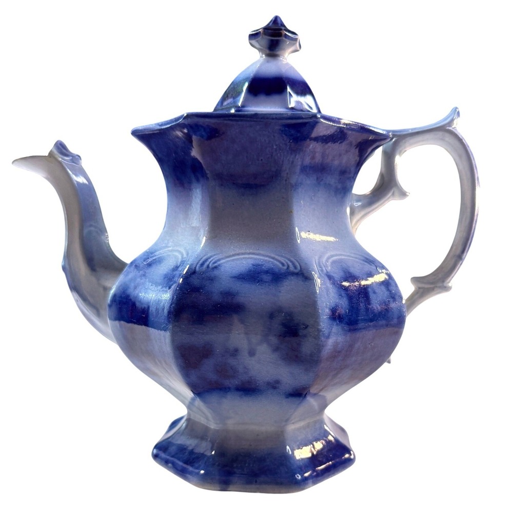 Victorian Flow Blue Teapot Blue White Cottagecore Grandmacore Vintage Decor